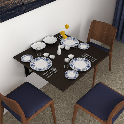 Kawachi Fold Down 3 Seater Wall Mounted Folding Breakfast Dining Table Perfect Addition to Kitchen & Dining Room Wenge Black