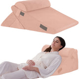 Kawachi 3Pcs Set Orthopedic Adjustable Bed Wedge Pillow-Memory Foam with Head Rest-Back Support for Bed, Leg Elevation, Acid Reflux, GERD, Snoring- KW138-Baby Pink