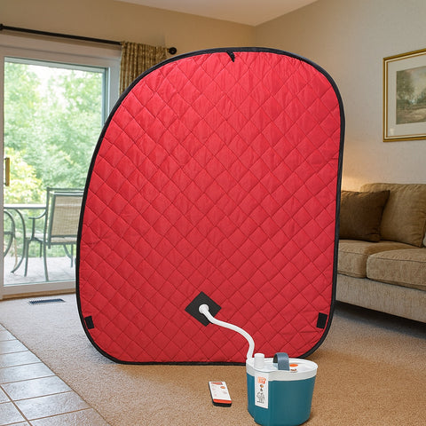 Kawachi Portable Steam Therapy Sauna Bath for Health and Beauty Spa at Home- i138-Red-CP