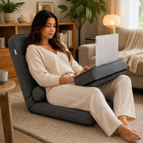 Kawachi Recliner Laptop Table with Foldable Portable Floor Chair – Adjustable Cushion Seat with Ergonomic Backrest for Work, Gaming, Relaxation, Reading, and Home Office