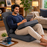 Kawachi Recliner Laptop Table with Foldable Portable Floor Chair – Adjustable Cushion Seat with Ergonomic Backrest for Work, Gaming, Relaxation, Reading, and Home Office