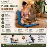 Kawachi 5 Angle Recliner Floor Chair with Foldable Laptop Table with Cup Holder, Wood Top, for Work from Home, Study and Relaxation (KC31 Sky Blue)