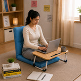 Kawachi 5 Angle Recliner Floor Chair with Foldable Laptop Table with Cup Holder, Wood Top, for Work from Home, Study and Relaxation (KC31 Sky Blue)