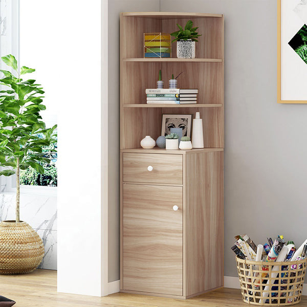 Kawachi Wooden Multipurpose Corner Wall Decor Cabinet Bookshelf Rack With Drawer Storage K559-Beige