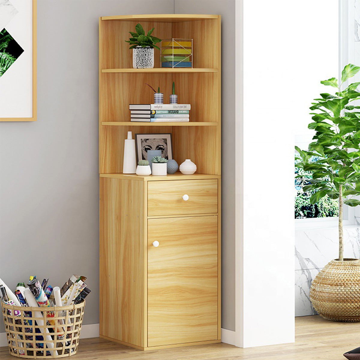Kawachi Wooden Multipurpose Corner Wall Decor Cabinet