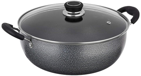 Bharu Nonstick  3mm Induction base Deep Kadhai 2.5 Lit with Glass Lid