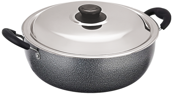 Bharu Nonstick  3mm Induction base Deep Kadhai 2.5 Lit with steel Lid