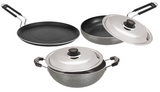 Bharu Nonstick 4 Pcs  Cooking Set (Flat Tawa, Kadhai, Fry pan, SS lid)