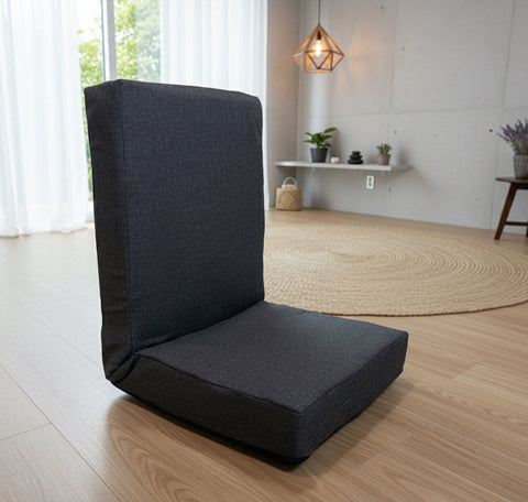 Kawachi Premium Quality Linen Fabric 5-Angle Adjustable Folding Recliner Backrest Floor Chair Ideal for Relaxation, Meditation, Yoga Chair Cream Beige-i116-Dark Grey