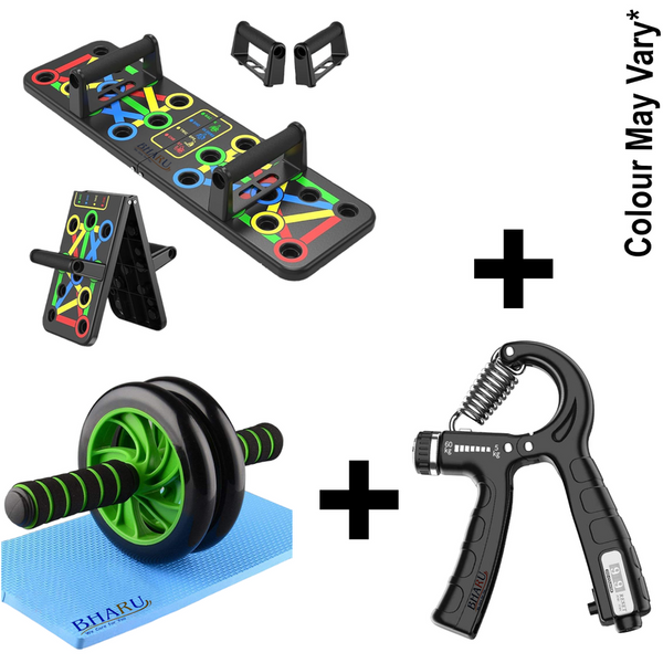 Foldable Push-up Trainer, Double Abdominal Wheel, Gripper