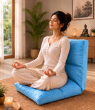 Kawachi 5 Angle Recliner Floor Chair with Foldable Laptop Table with Cup Holder, Wood Top, for Work from Home, Study and Relaxation (KC31 Sky Blue)