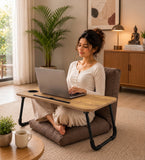 Kawachi 5 Angle Recliner Floor Chair with Foldable Laptop Table with Cup Holder, Wood Top, for Work from Home, Study and Relaxation (KC31 Brown)