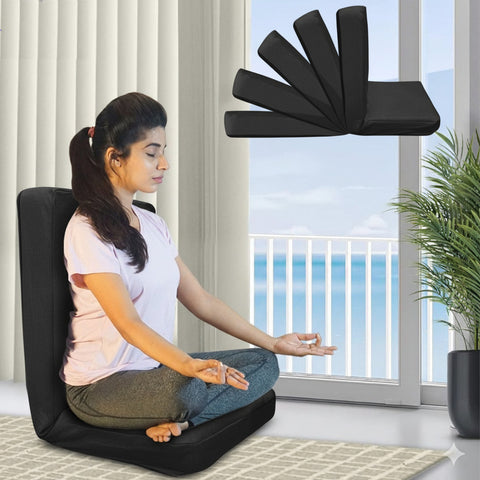 Kawachi Premium Quality Linen Fabric 5-Angle Adjustable Folding Recliner Backrest Floor Chair Ideal for Relaxation, Meditation, Yoga Chair Cream Beige-i116-Dark Grey