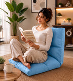 Kawachi 5 Angle Recliner Floor Chair with Foldable Laptop Table with Cup Holder, Wood Top, for Work from Home, Study and Relaxation (KC31 Sky Blue)