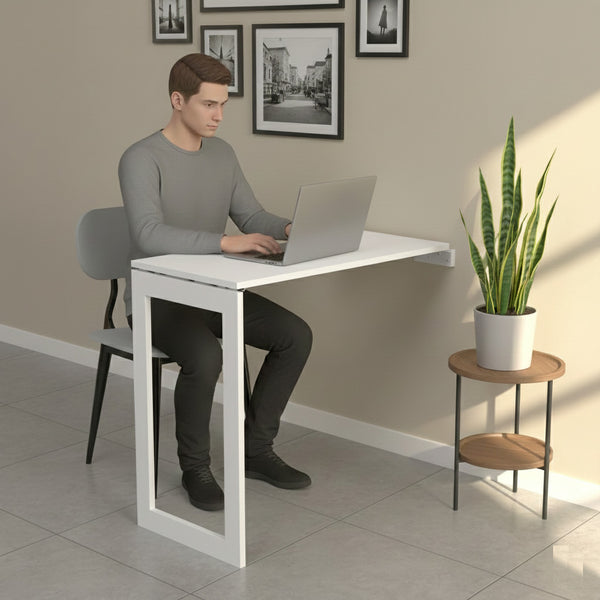 Kawachi Woodit Wall Mounted Collapsible Folding Dining Table & Wall Mount Laptop Study Table - Utility Table (KW140-White,75CM x 45CM)