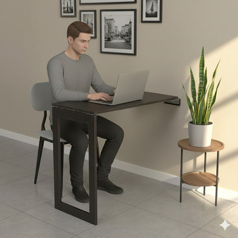 Kawachi Woodit Wall Mounted Collapsible Folding Dining Table & Wall Mount Laptop Study Table - Utility Table (KW140-Wenge Black,75CM x 45CM)
