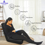 Kawachi Premium Quality Linen Fabric 5-Angle Adjustable Folding Recliner Backrest Floor Chair Ideal for Relaxation, Meditation, Yoga Chair Cream Beige-i116-Dark Grey