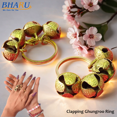 Bharu Brass Clapping 4 Ghungroo Finger Ring Set of 1 Pair