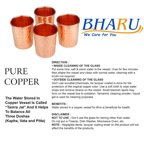 bharu hammered Copper glass  ( Pack of 4)