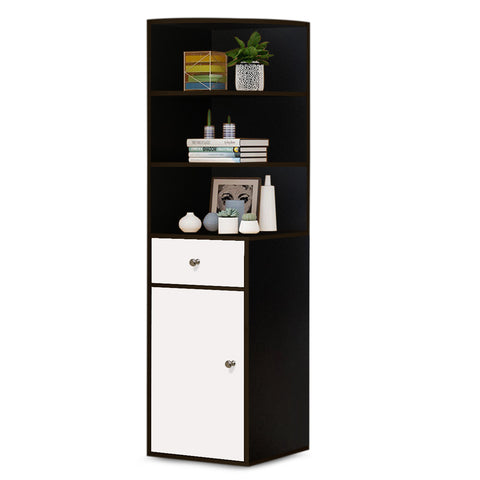 Kawachi Wooden Multipurpose Corner Wall Decor Cabinet Bookshelf Rack With Drawer Storage K559-Wenge Black-WD