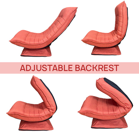 Kawachi Adjustable 5-Position Folding Recliner Floor Chair with 360 Degree Swivel- KAWY-4-Orange