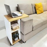 Kawachi Side Table with Storage Shelves, Sofa Couch Coffee End Table Bedside Table Laptop Desk with WheelsKW100 Beige