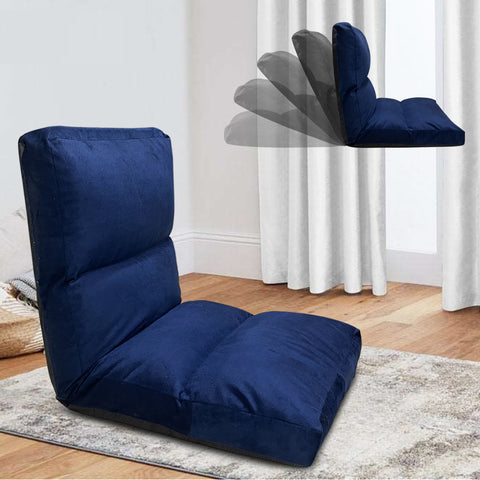 Kawachi Reclining Cushion Floor Chair for Living Room, Meditation Chair, Adjustable Back Rest with 5 Position Lock-in, Back Support, Maintain Posture While Sitting on Floor for Yoga/Pooja - Navy Blue - KW122