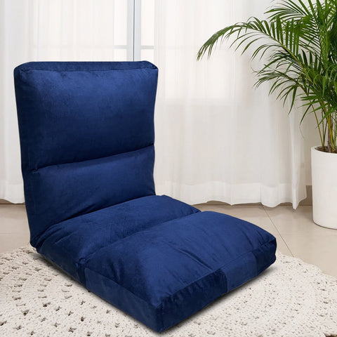 Kawachi Reclining Cushion Floor Chair for Living Room, Meditation Chair, Adjustable Back Rest with 5 Position Lock-in, Back Support, Maintain Posture While Sitting on Floor for Yoga/Pooja - Navy Blue - KW122