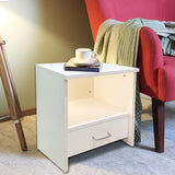 Kawachi Engineered Wood Sofa Side End Bedside Table with Drawer  KW16 White
