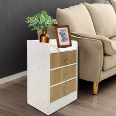 Kawachi Modern Home Bedroom Bedside Table Storage Cabinet with 3 Drawers KW23-White-BD