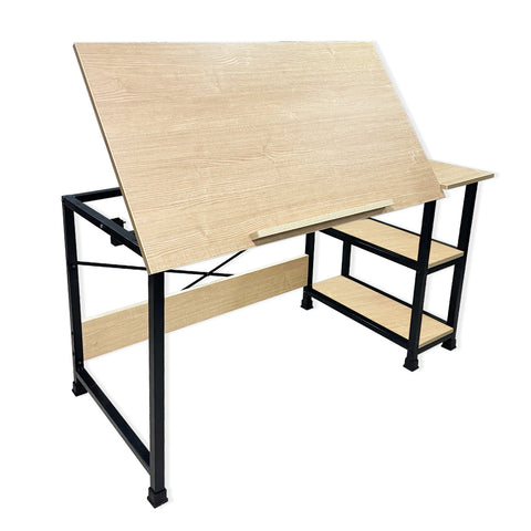 Kawachi Drafting Desk Drawing, Laptop Study Table with 2 Storage Shelf Home Office Computer Workstation Beige