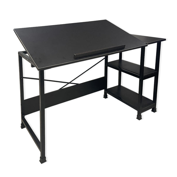 Kawachi Drafting Desk Drawing, Laptop Study Table with 2 Storage Shelf Home Office Computer Workstation Wenge Black