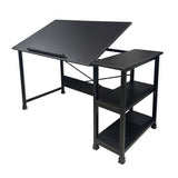 Kawachi Drafting Desk Drawing, Laptop Study Table with 2 Storage Shelf Home Office Computer Workstation Wenge Black