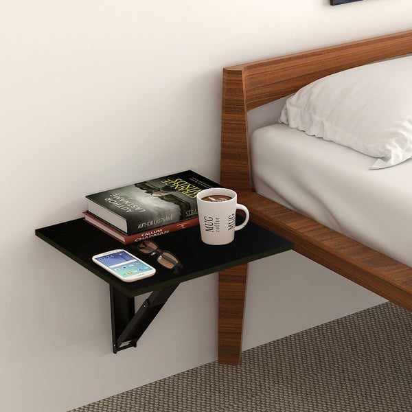 Kawachi Engineered Wood Wall Mount Bed Side Table, Folding Bedside Table, Mini Laptop Table for Home Living Room Study Room Brown