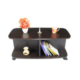 Kawachi Wooden Movable Centre Coffee Table, Tea Table for Living Room Storage Shelf Sofa Side Table with Wheels Wenge Black  KW98