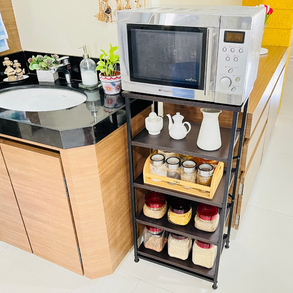 Kawachi 5 Tier Open Shelf Microwave Oven Stand Kitchen Storage Rack Organizer Wenge Black KR kw89