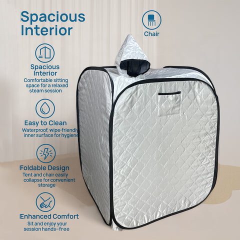 Kawachi Portable Steam Therapy Sauna Steam Bath Cabin Without Steam Generator-i135-Steam Cabin-Metalic Grey