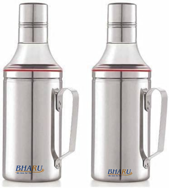 Bharu Stainless Steel Oil Dispenser with Nozzle 1 Litre (Pack Of 2)