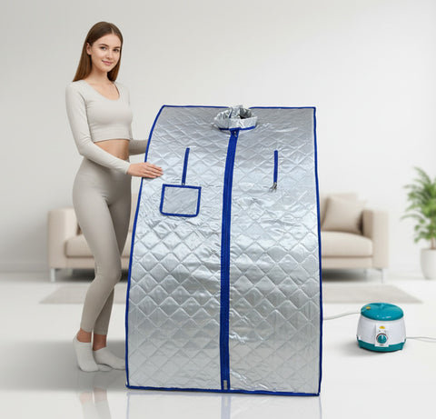 Kawachi Portable Steam Sauna, Personal Sauna Box SS Frame with Plastic Stool, Sauna Tent Saunas for Home Spa, 1.5L & 750W Steam Generator with Protection, Steam Sauna -I143- Silver