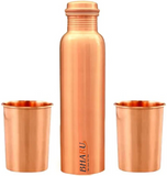 Bharu Plain Copper Bottle 950 ml & 2 pcs Plain Copper Glass