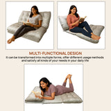 Kawachi 2 Person Covertible Floor Sofa Chair with Back Support, 5-Position Adjustable Recliner, Foldable Sleeper Lounge for Living Room, Gaming, Reading, Beige-KW126