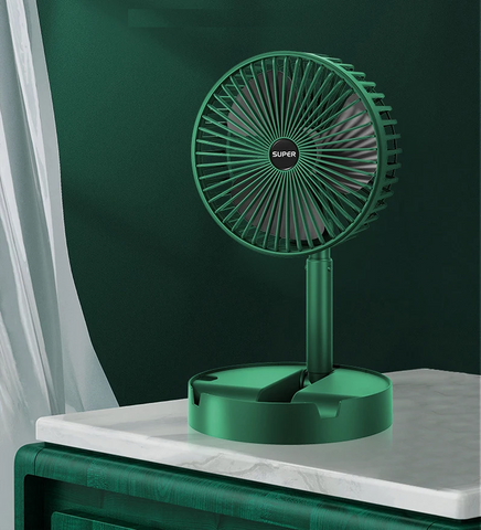Kawachi Folding Fan Quiet 3- Speed Wind Highly Stretchable Simulated Natural Wind 180 ° Adjustment Battery Powered or USB Powered Home Desk Bedroom Portable Travel Mini Decorative Fan- KAWY-6-Green