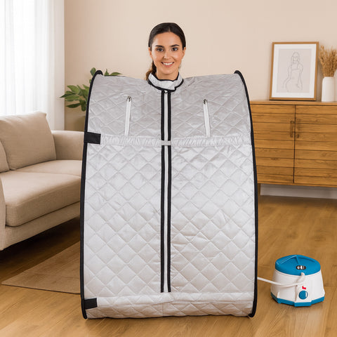 Kawachi Portable Steam Sauna Bath with 1.5L Steam Generator, 750W Power, Personal Home Spa for Full Body Detox Therapy and Relaxation i76-Silver Grey