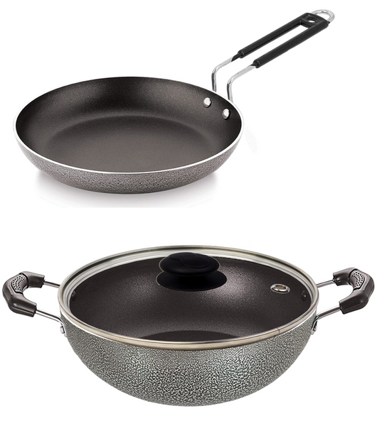 Bharu Nonstick  set for Omlet (Tapper) Pan & 2 Lit Kadhai with Glass lid