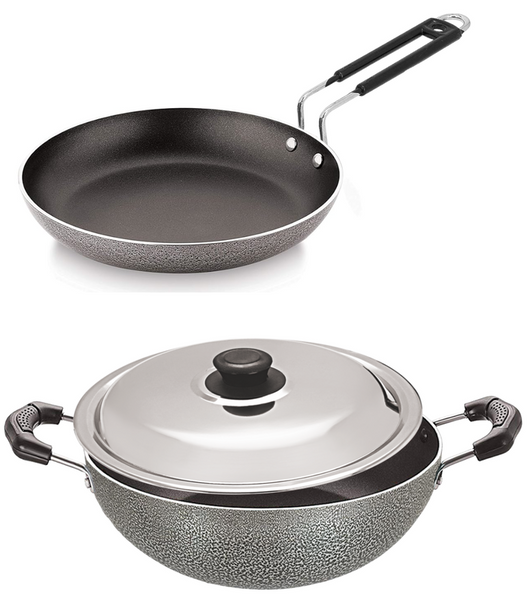 Bharu Nonstick  set for Omlet (Tapper) Pan & 2 Lit Kadhai with SS lid