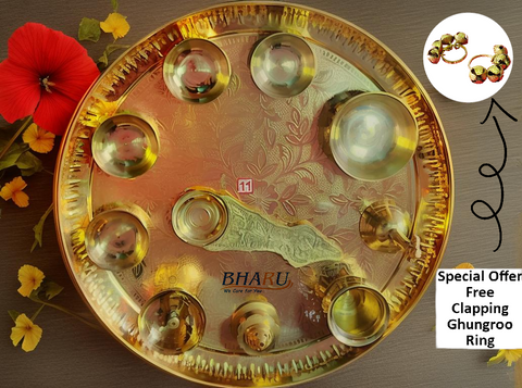 Bharu 11 pcs Traditional Brass Large Pooja Thali Set With Free Clapping Ghungroo Ring