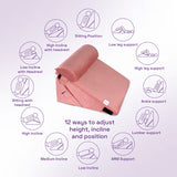 Kawachi 3Pcs Set Orthopedic Adjustable Bed Wedge Pillow-Memory Foam with Head Rest-Back Support for Bed, Leg Elevation, Acid Reflux, GERD, Snoring- KW138-Baby Pink