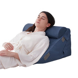 Kawachi 3Pcs Set Orthopedic Adjustable Bed Wedge Pillow-Memory Foam with Head Rest-Back Support for Bed, Leg Elevation, Acid Reflux, GERD, Snoring- KW138-Navy Blue