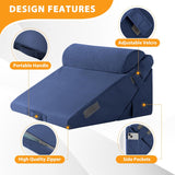 Kawachi 3Pcs Set Orthopedic Adjustable Bed Wedge Pillow-Memory Foam with Head Rest-Back Support for Bed, Leg Elevation, Acid Reflux, GERD, Snoring- KW138-Navy Blue