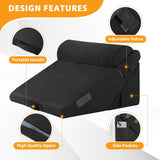 Kawachi 3Pcs Set Orthopedic Adjustable Bed Wedge Pillow-Memory Foam with Head Rest-Back Support for Bed, Leg Elevation, Acid Reflux, GERD, Snoring- KW138-Black